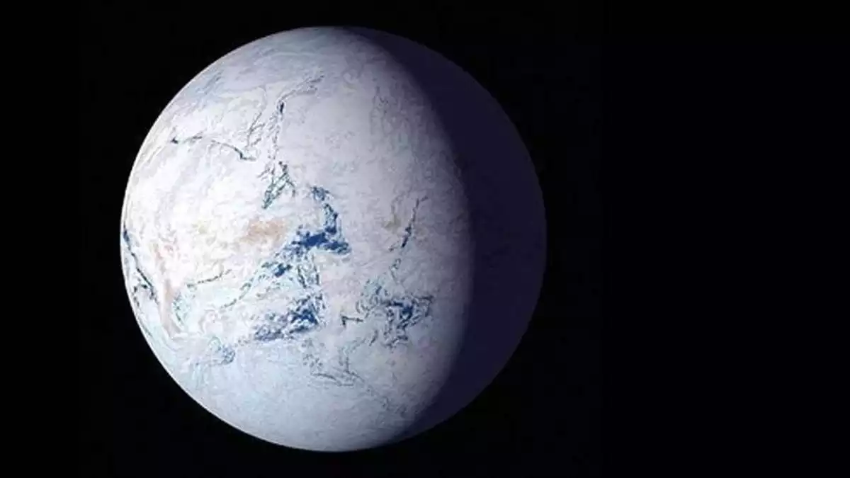 Imagen de la tierra totalmente congelada, conocida también como 'Snowball Earth'