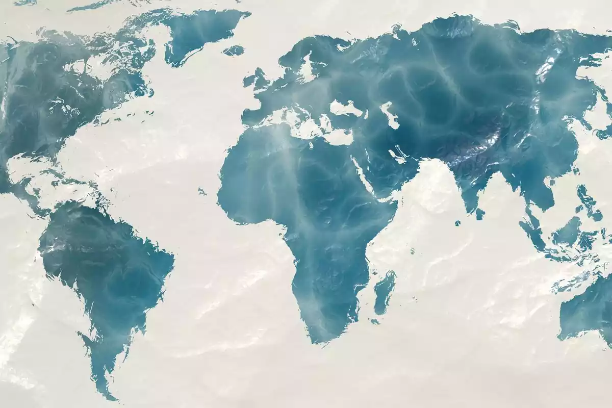 Mapa del mundo colores blanco y azul